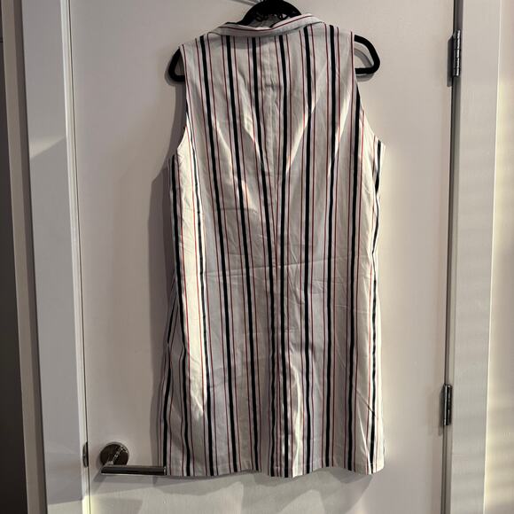 Tuckernuck Shirt Dress White Striped Collared Pocket Pullover Sleeveless Sz XL - Picture 7 of 7